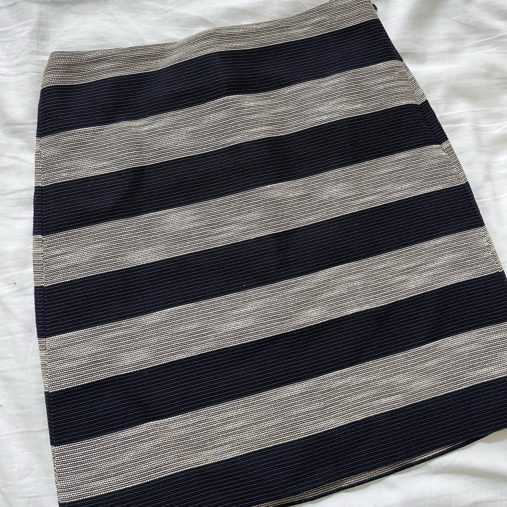 Loft pencil skirt, blue and taupe striped 00